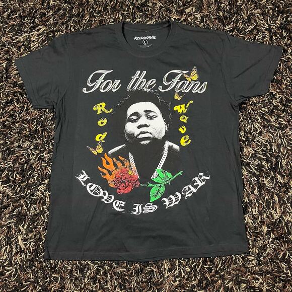 Rod Wave For The Fans Love is War Black Tee T Shirt Mens Sz L New - Picture 1 of 5